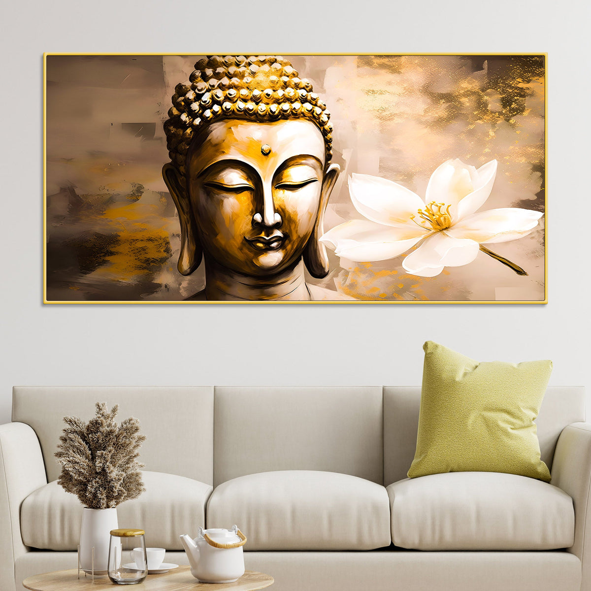 Luxury Lord Gautam Buddha Face Canvas Painting for Living Room