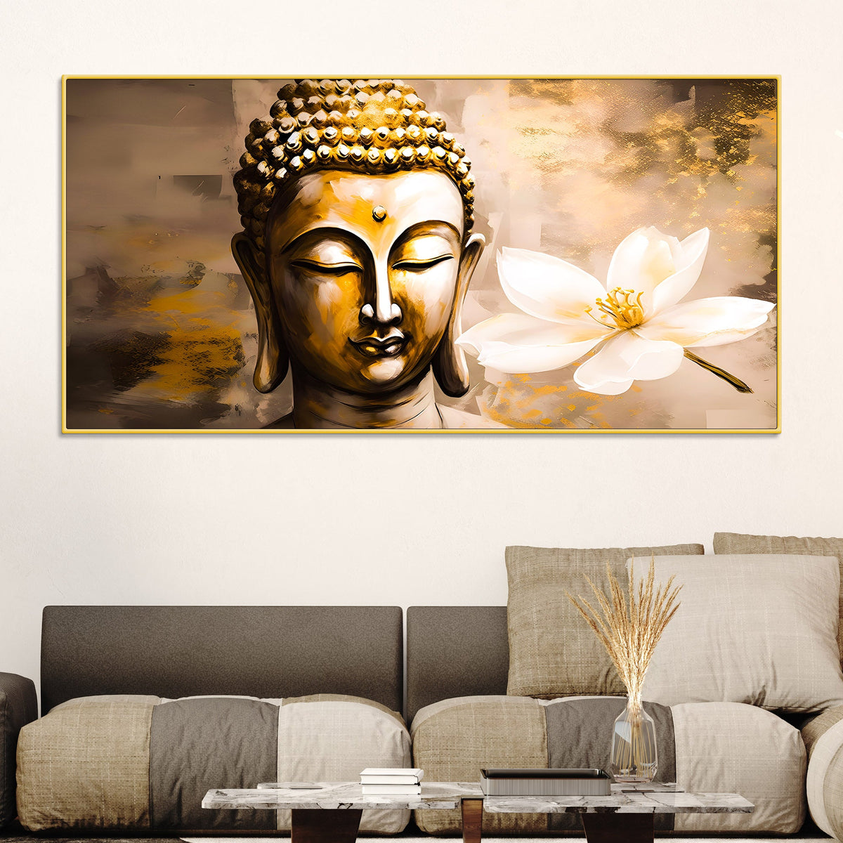 Luxury Lord Gautam Buddha Face Canvas Painting for Living Room