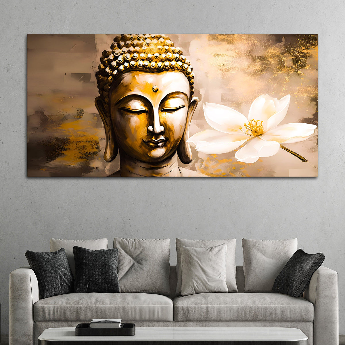 Luxury Lord Gautam Buddha Face Canvas Painting for Living Room