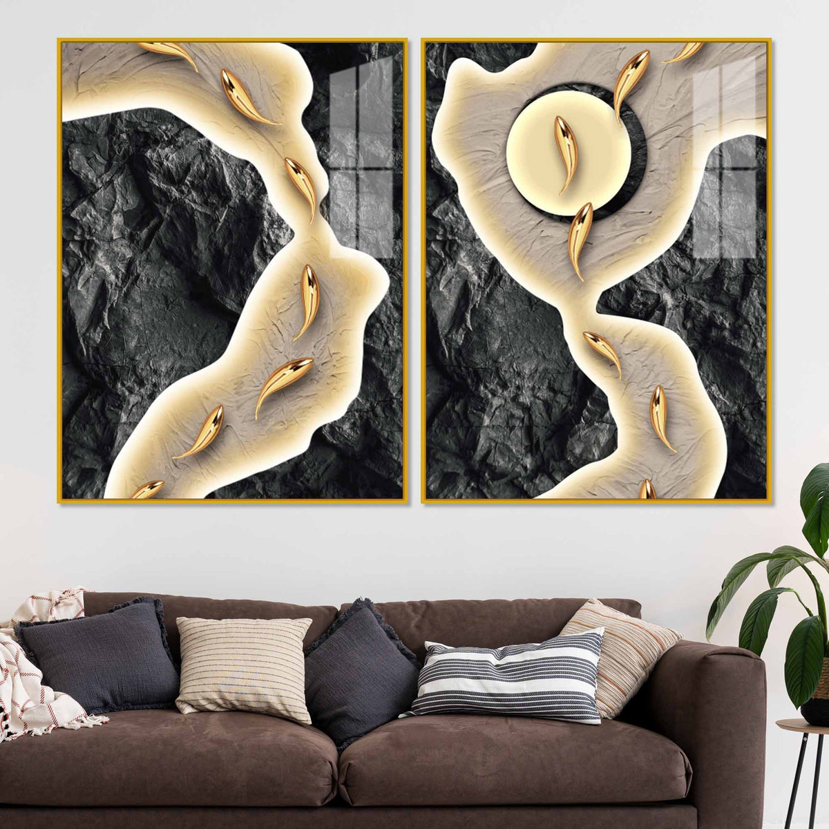 Luxury Marble Stream Abstract Acrylic Floating Wall Painting Set of 2
