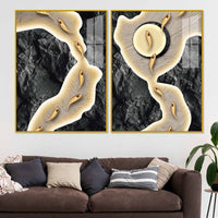 Luxury Marble Stream Abstract Acrylic Floating Wall Painting Set of 2