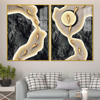 Luxury Marble Stream Abstract Acrylic Floating Wall Painting Set of 2