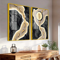Luxury Marble Stream Abstract Acrylic Floating Wall Painting Set of 2