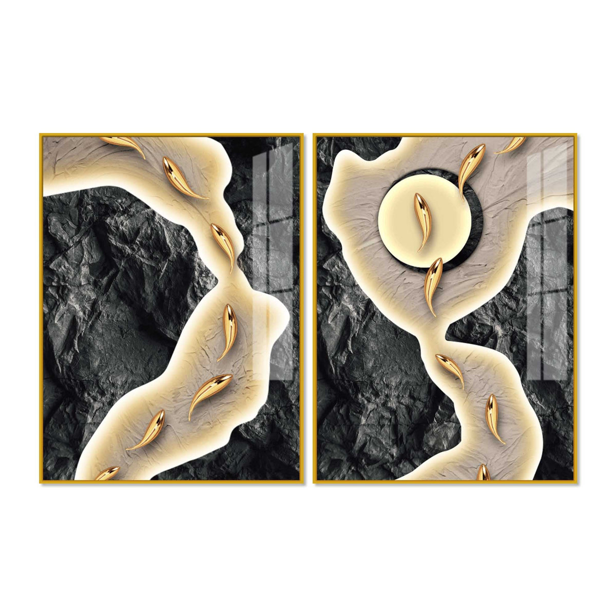 Luxury Marble Stream Abstract Acrylic Floating Wall Painting Set of 2