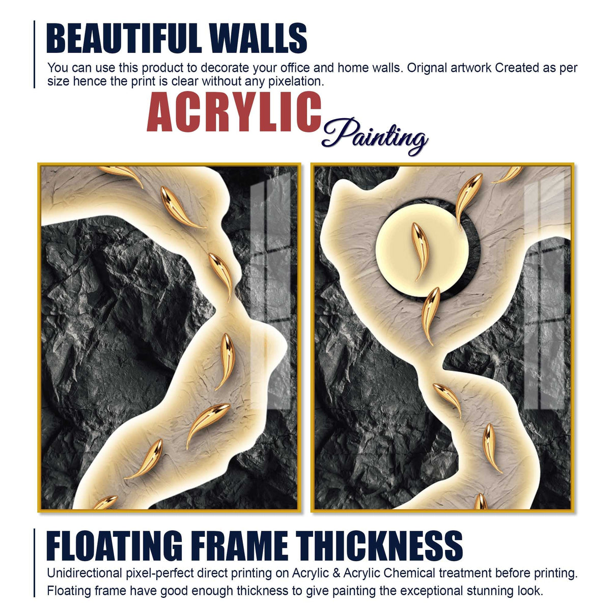 Luxury Marble Stream Abstract Acrylic Floating Wall Painting Set of 2