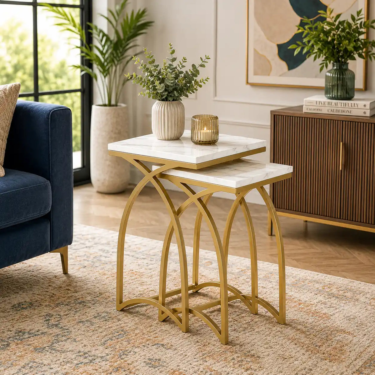 Luxury Marble Top Nesting Table Set of 2