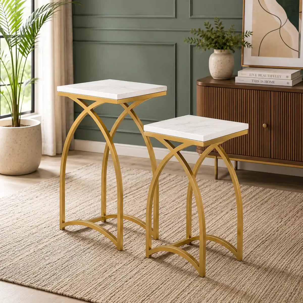 Luxury Marble Top Nesting Table Set of 2