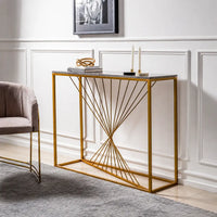 Luxury Marble Wall Console Table In Sleek Golden Rods Design
