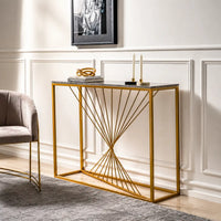 Luxury Marble Wall Console Table In Sleek Golden Rods Design