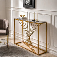 Luxury Marble Wall Console Table In Sleek Golden Rods Design