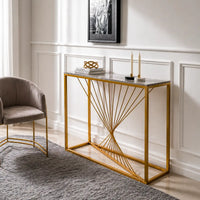Luxury Marble Wall Console Table In Sleek Golden Rods Design