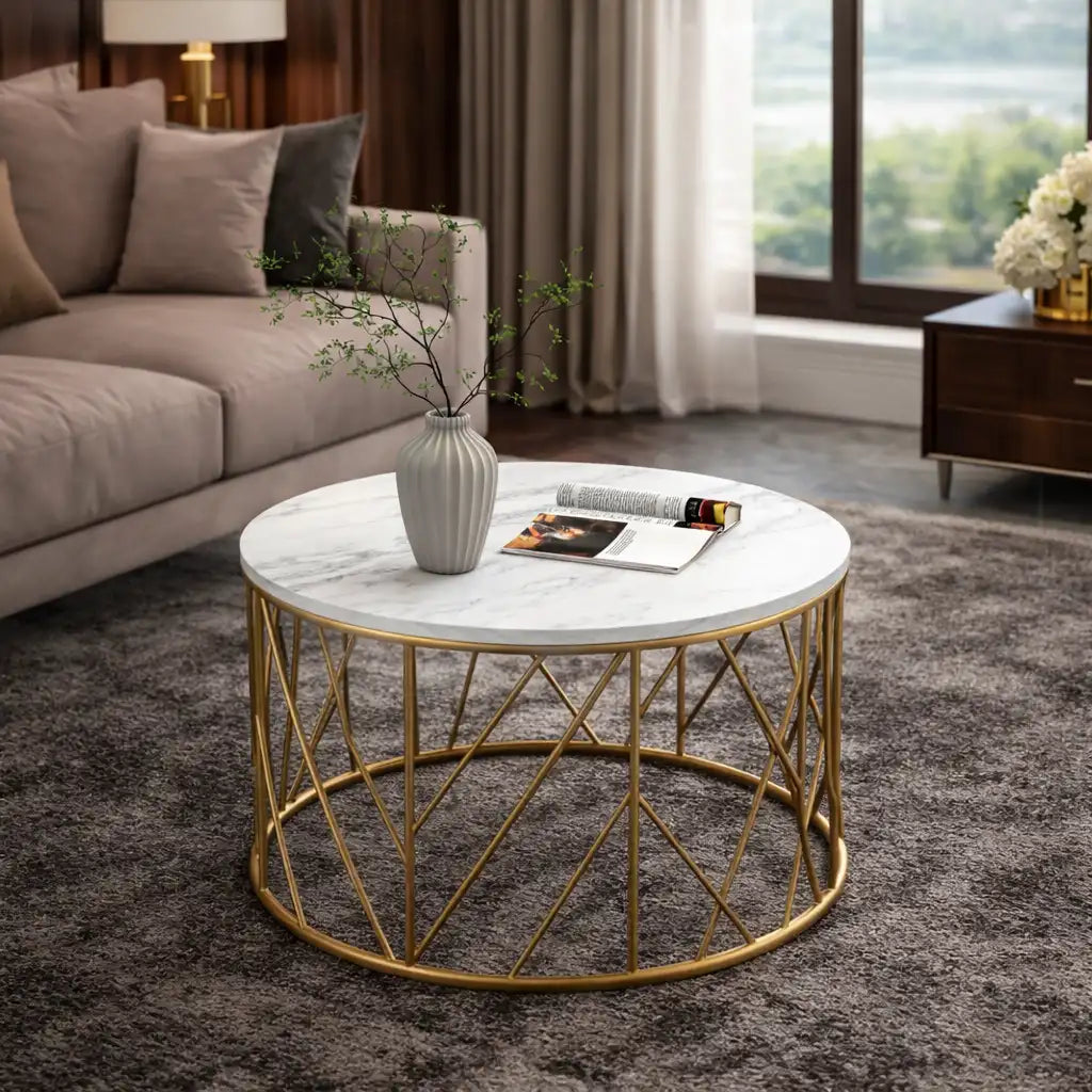 Luxury Metal Designer Center Table with White Marble