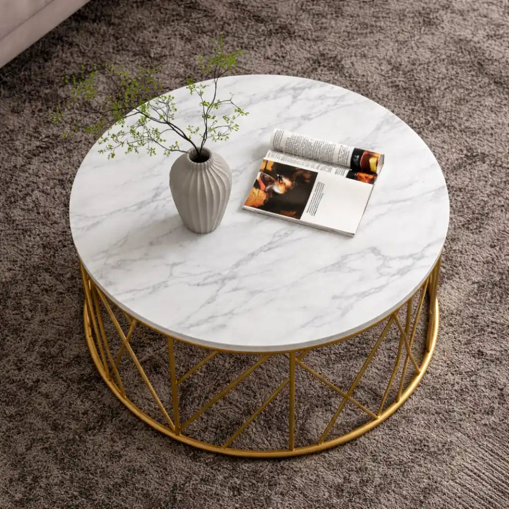 Luxury Metal Designer Center Table with White Marble
