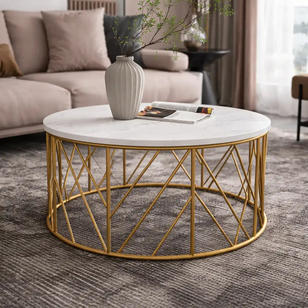 Luxury Metal Designer Center Table with White Marble