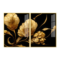 Luxury Metallic Golden Blossom Premium Acrylic Floating Wall Painting Set of 2