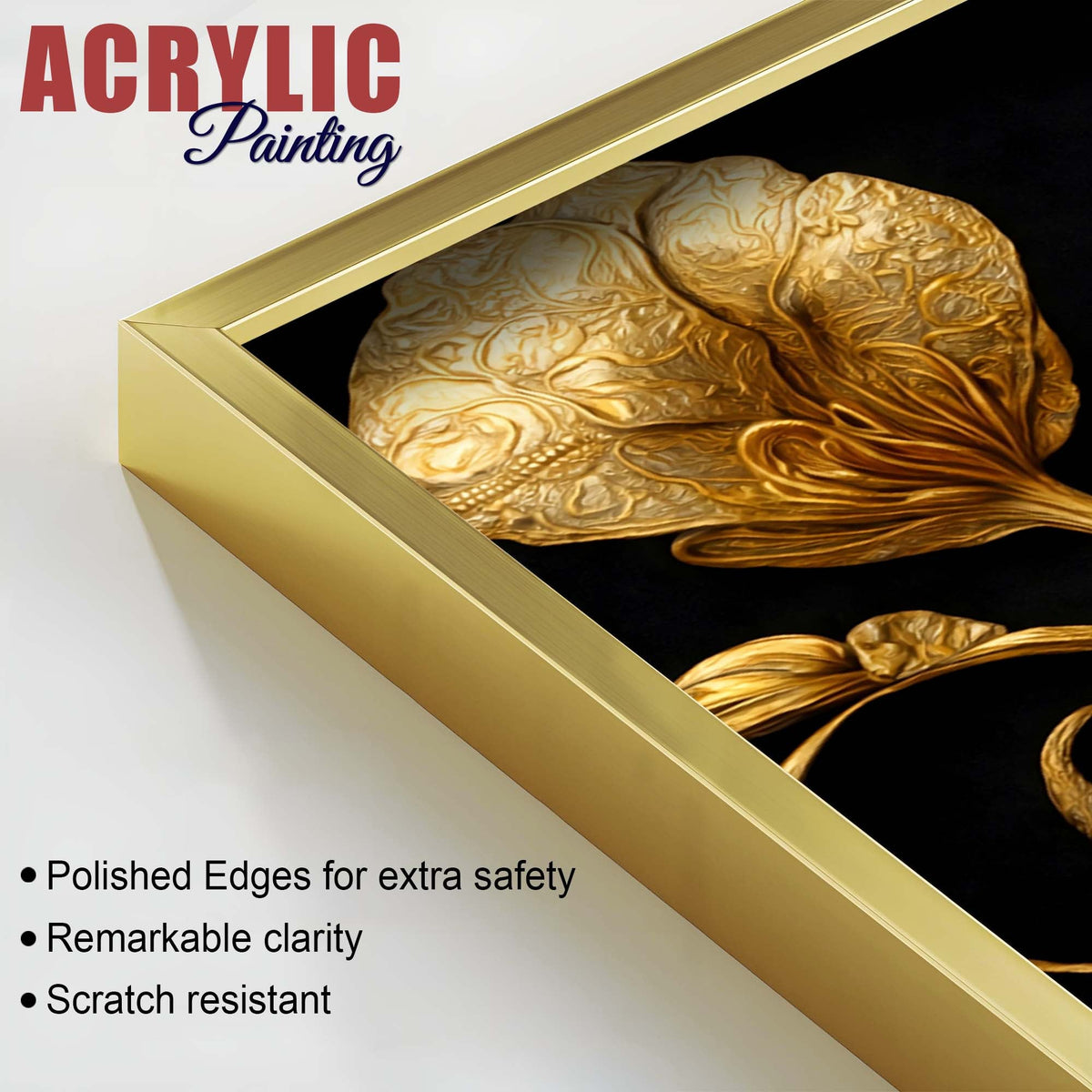 Luxury Metallic Golden Blossom Premium Acrylic Floating Wall Painting Set of 2