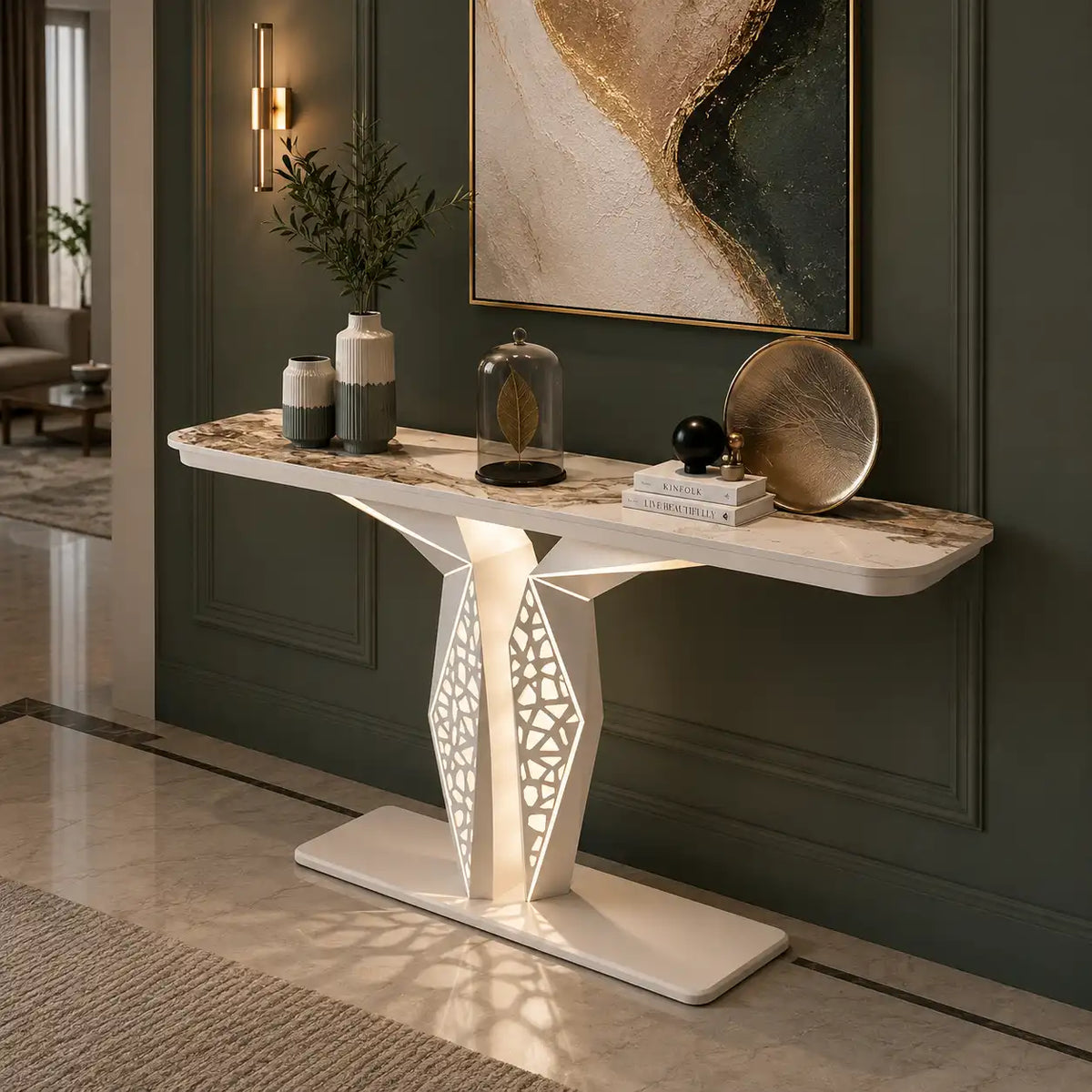 Luxury Modern LED Console Table | Designer Entryway Table with Geometric Base (SS 302)