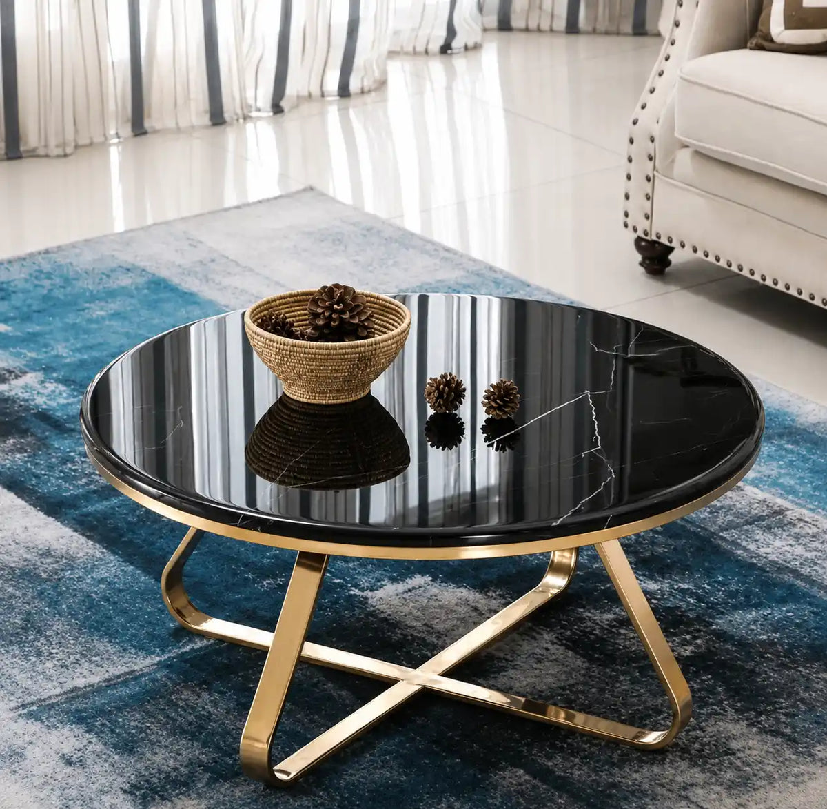 Luxury Modern Round Center Table with Cross Base