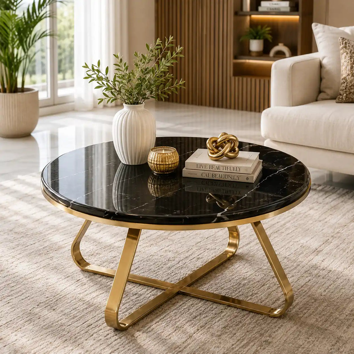 Luxury Modern Round Center Table with Cross Base