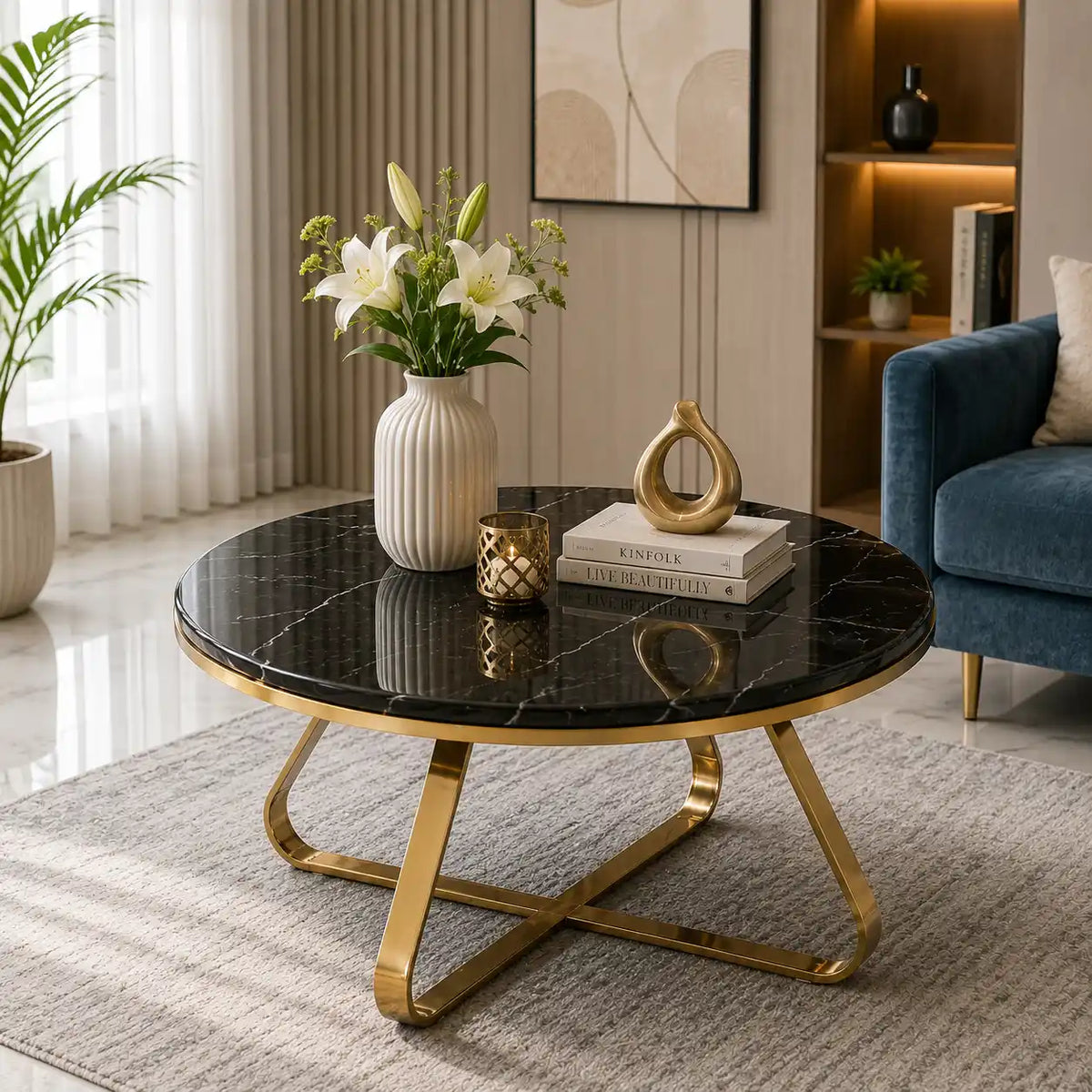 Luxury Modern Round Center Table with Cross Base