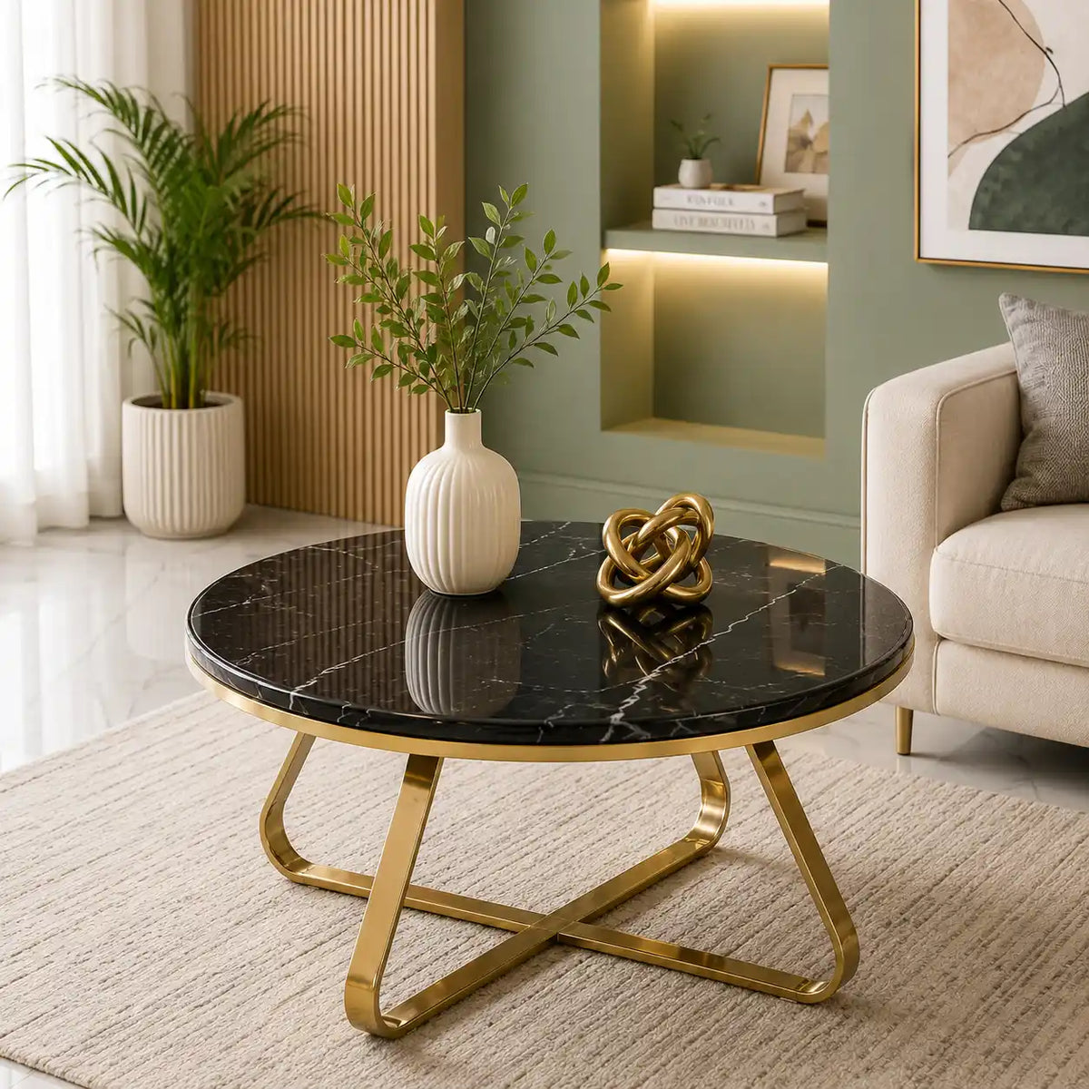 Luxury Modern Round Center Table with Cross Base