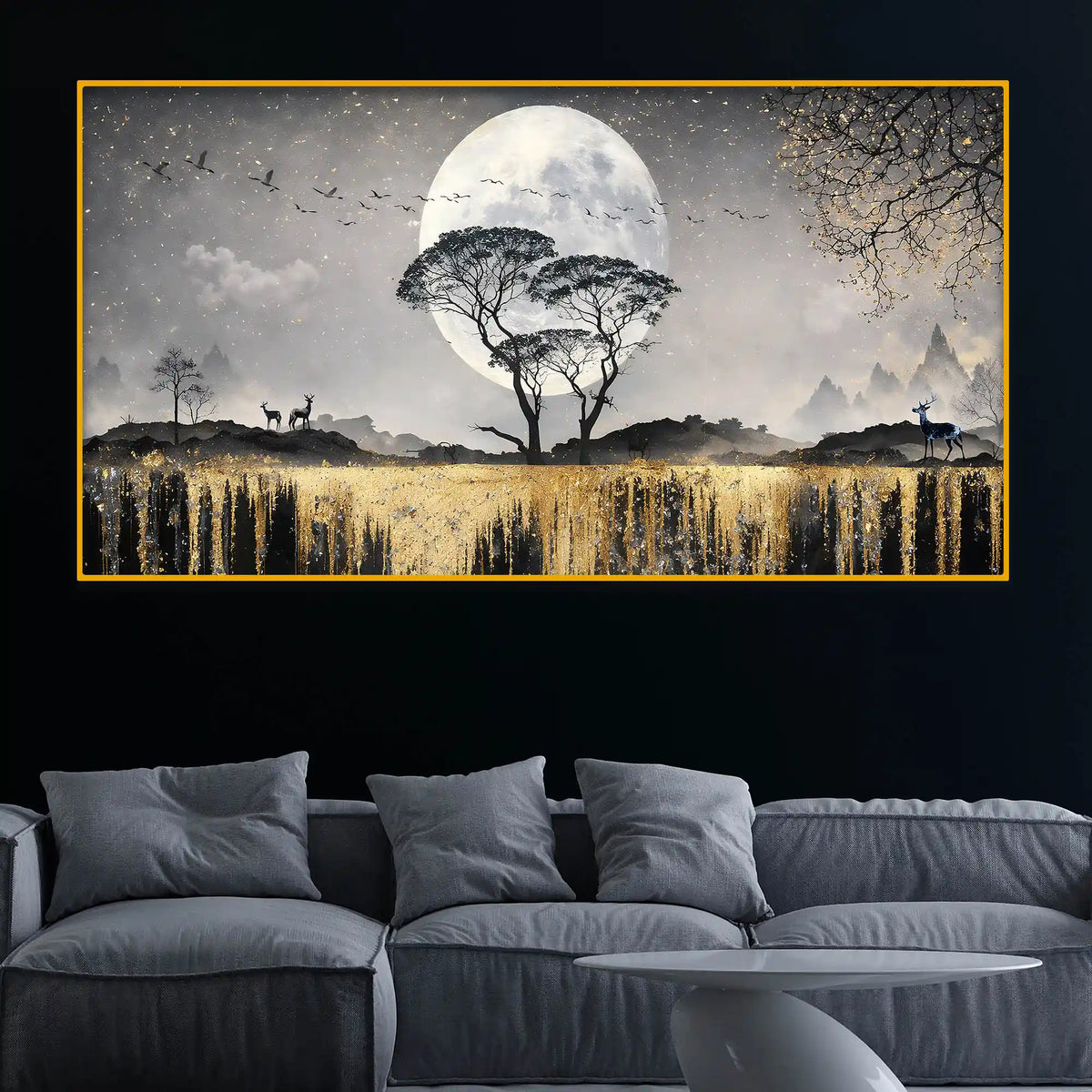 Luxury Moonlight Crystal Glass Painting for Elegant Wall Décor