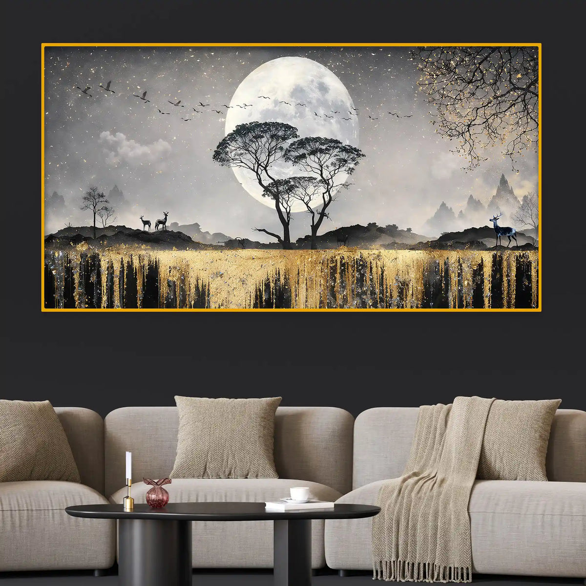 Luxury Moonlight Crystal Glass Painting for Elegant Wall Décor