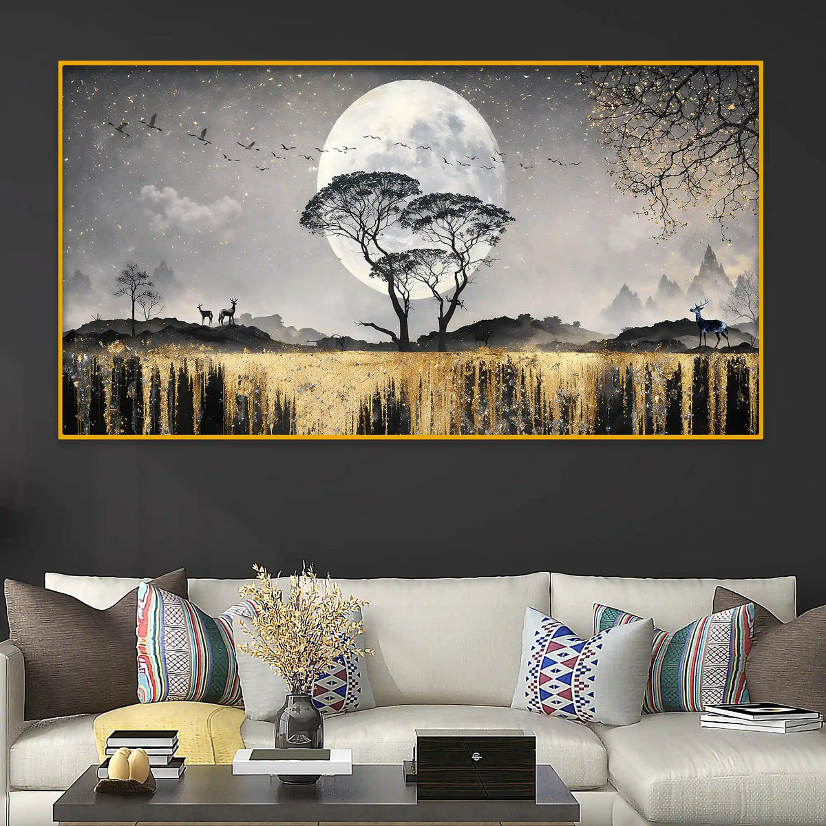 Luxury Moonlight Crystal Glass Painting for Elegant Wall Décor