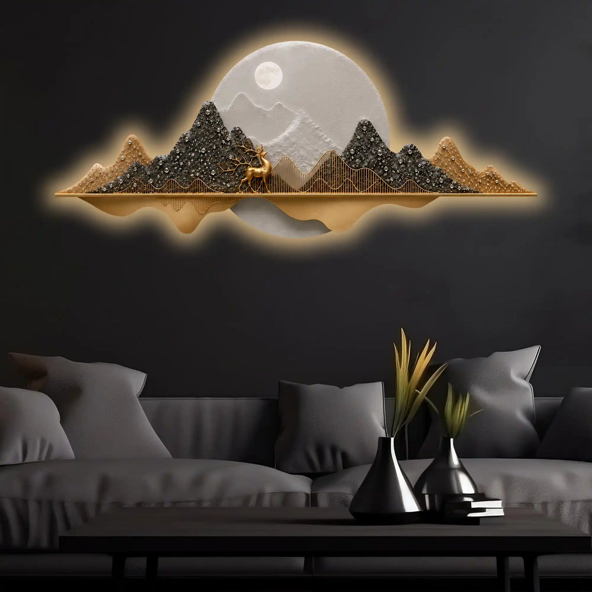 Luxury Moonlit Nature Art Premium Crystal Glass Backlit LED Wall Art