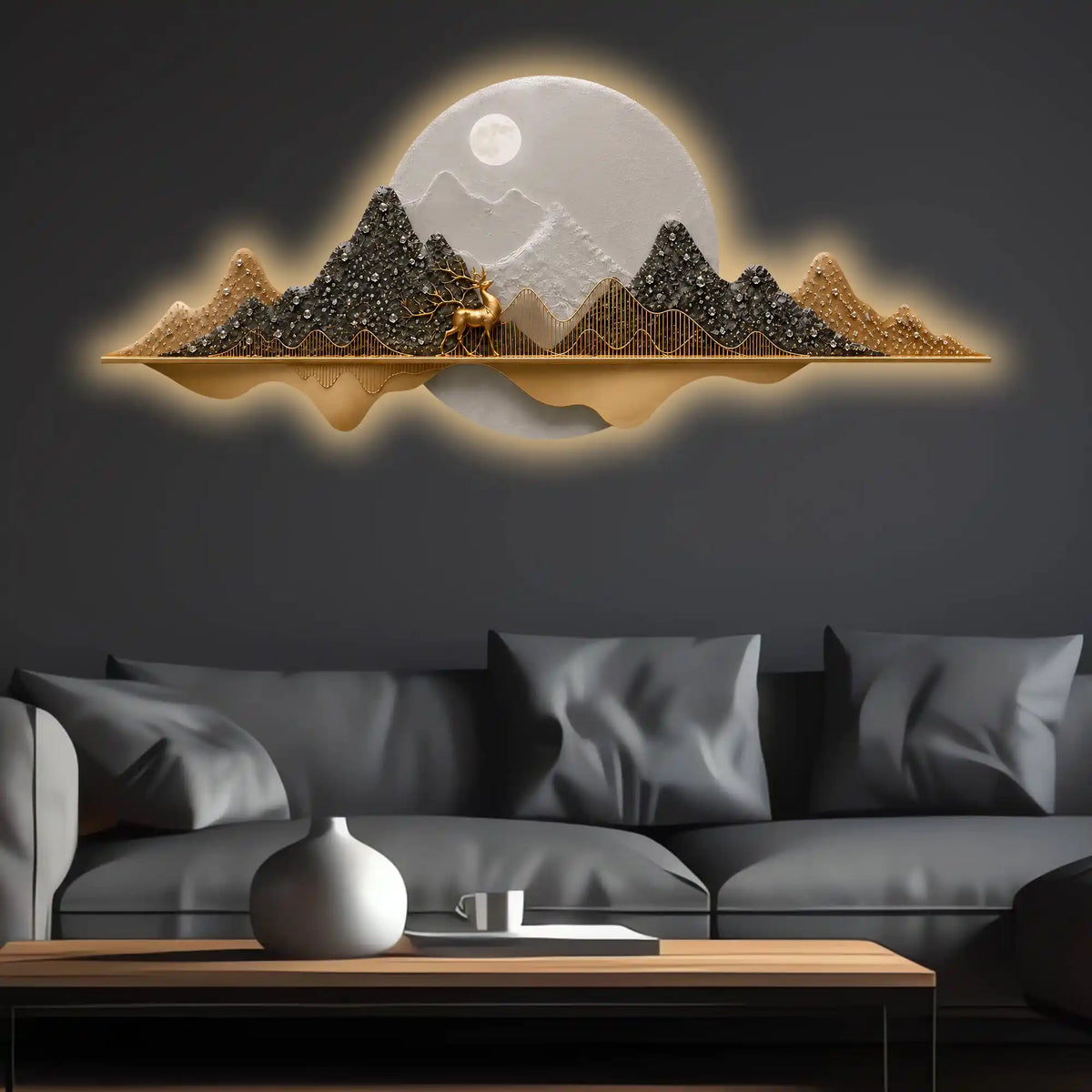 Luxury Moonlit Nature Art Premium Crystal Glass Backlit LED Wall Art
