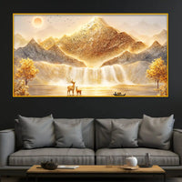 Luxury Mountain Waterfall Crystal Glass Wall Painting