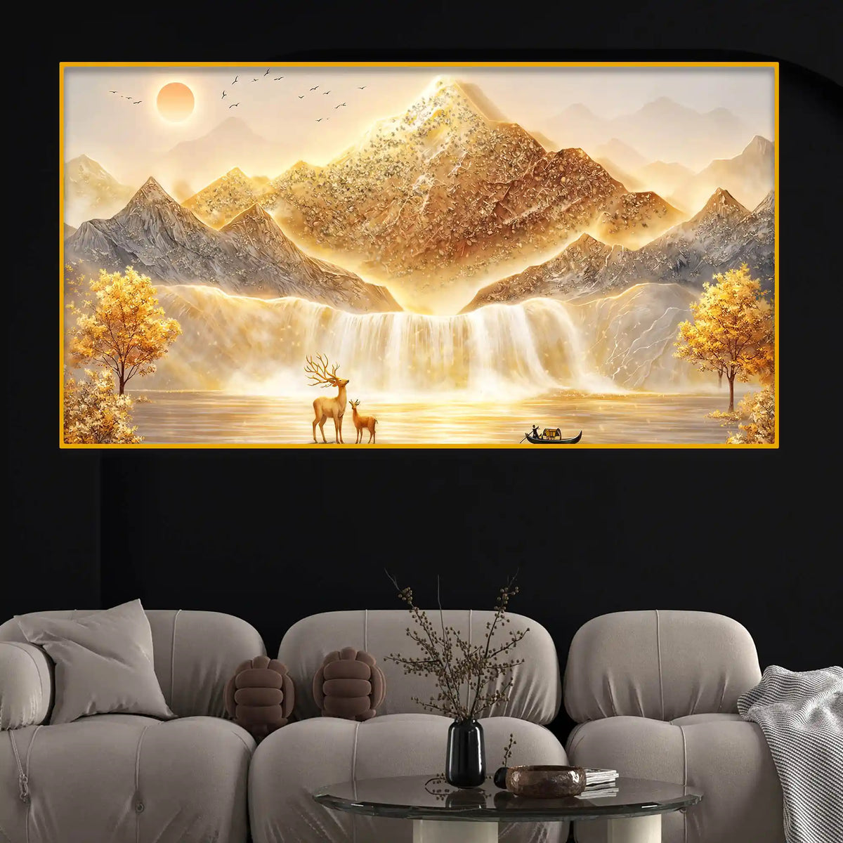 Luxury Mountain Waterfall Crystal Glass Wall Painting