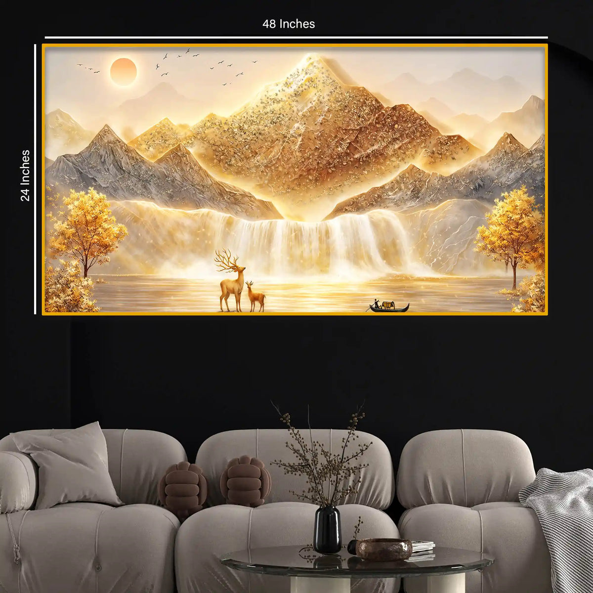 Luxury Mountain Waterfall Crystal Glass Wall Painting