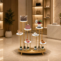 Luxury Multi-Tier Display Shoe Stand with Marble Top and Gold Frame