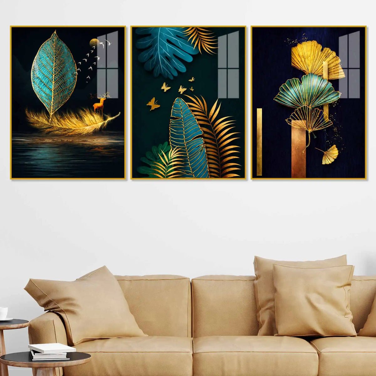 Luxury Nature Inspired Acrylic Painting Set of 3