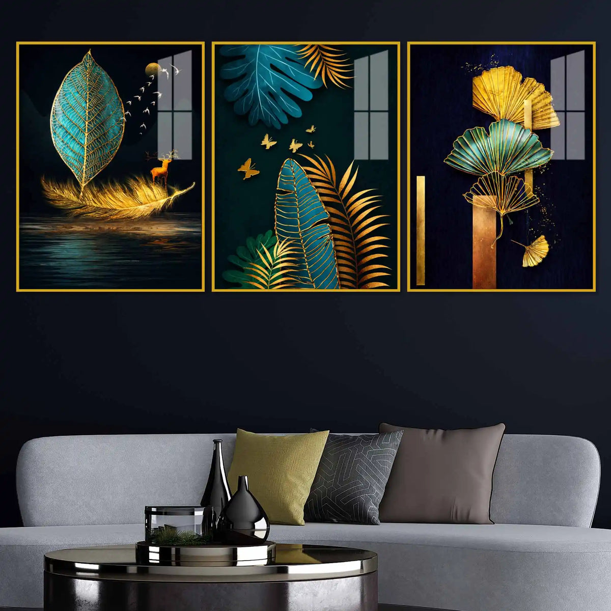 Luxury Nature Inspired Acrylic Painting Set of 3