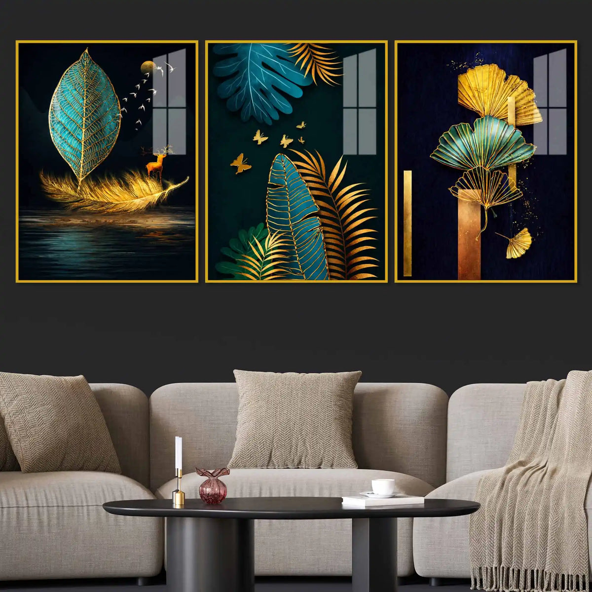 Luxury Nature Inspired Acrylic Painting Set of 3