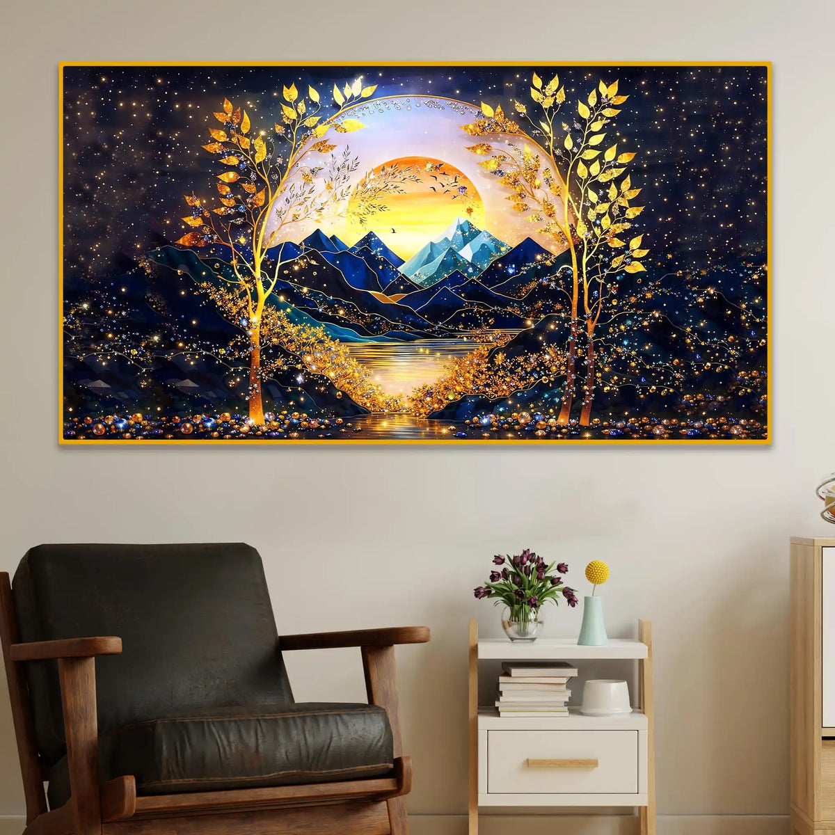 Luxury Nature Inspired Crystal Glass Wall Painting