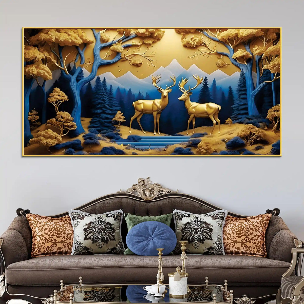 Luxury Nature Inspired Deer Canvas Wall Painting