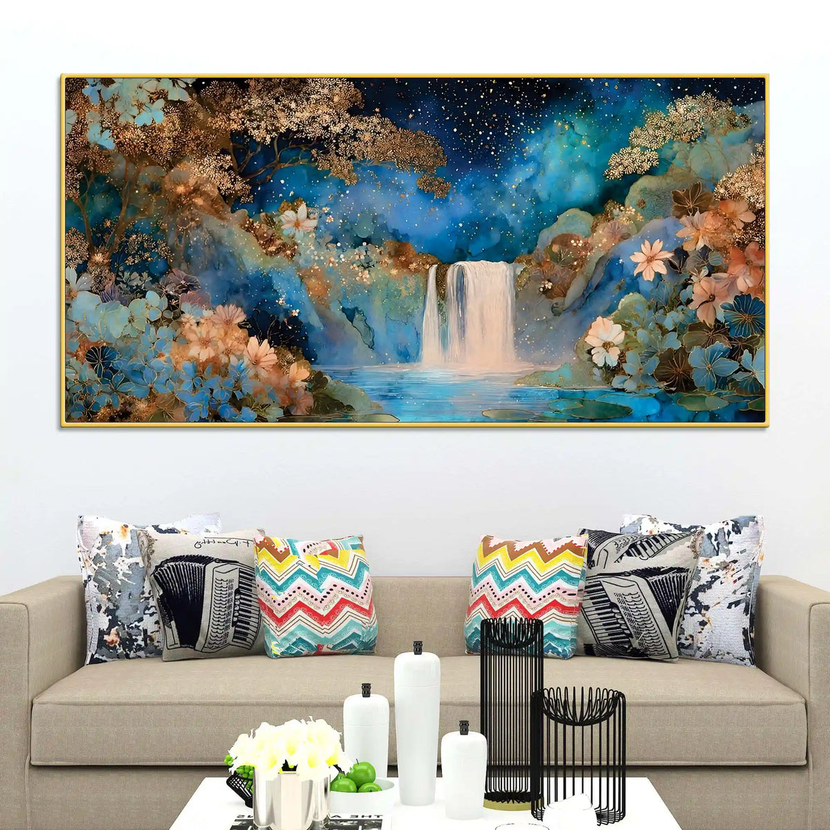 Luxury Night Waterfall Canvas Painting for Home & Office