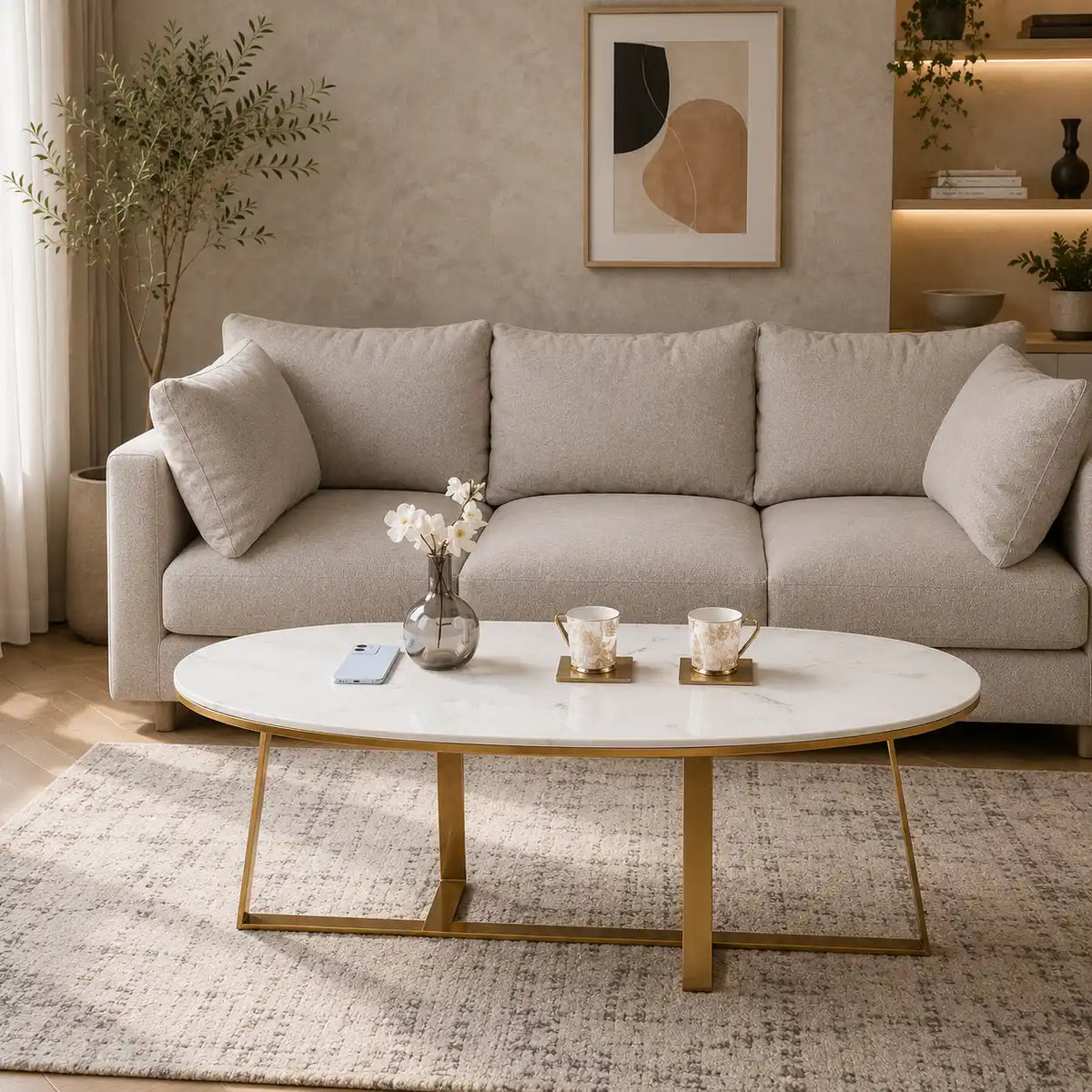 Luxury Oval Marble Center Table for Living Room Spaces