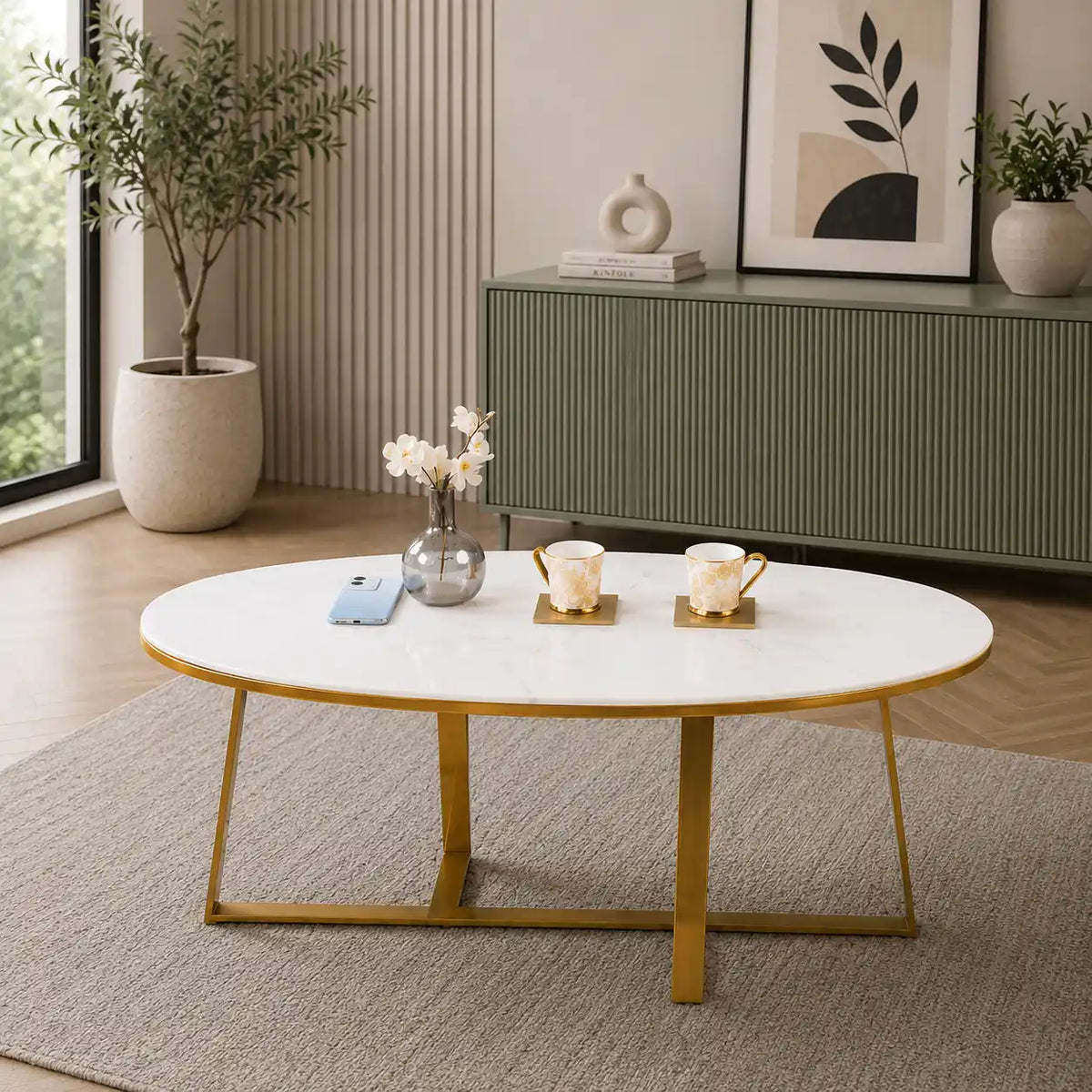 Luxury Oval Marble Center Table for Living Room Spaces