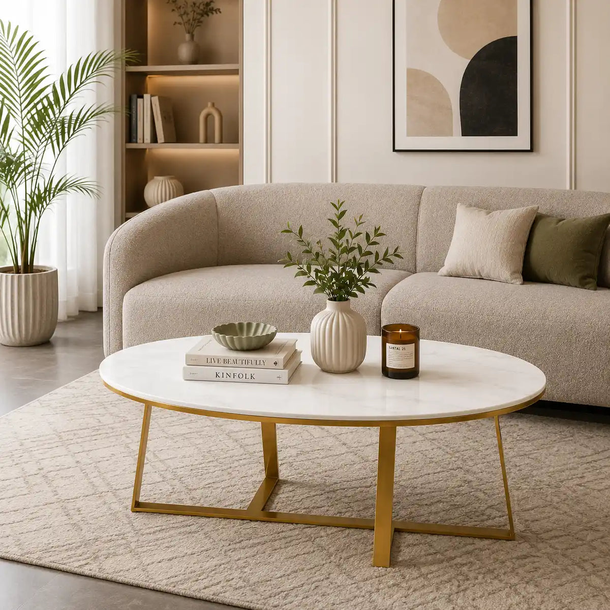 Luxury Oval Marble Center Table for Living Room Spaces
