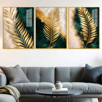 Luxury Palm Leaf Floating Acrylic Painting Set of 3