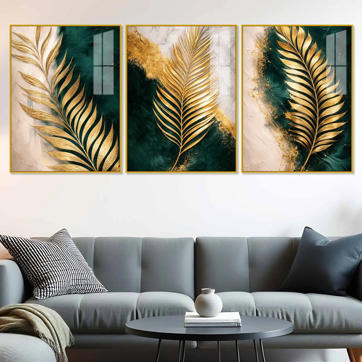 Luxury Palm Leaf Floating Acrylic Painting Set of 3