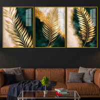 Luxury Palm Leaf Floating Acrylic Painting Set of 3
