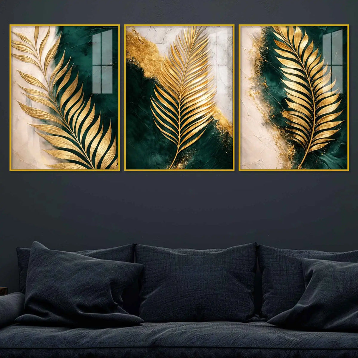 Luxury Palm Leaf Floating Acrylic Painting Set of 3