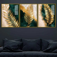 Luxury Palm Leaf Floating Acrylic Painting Set of 3