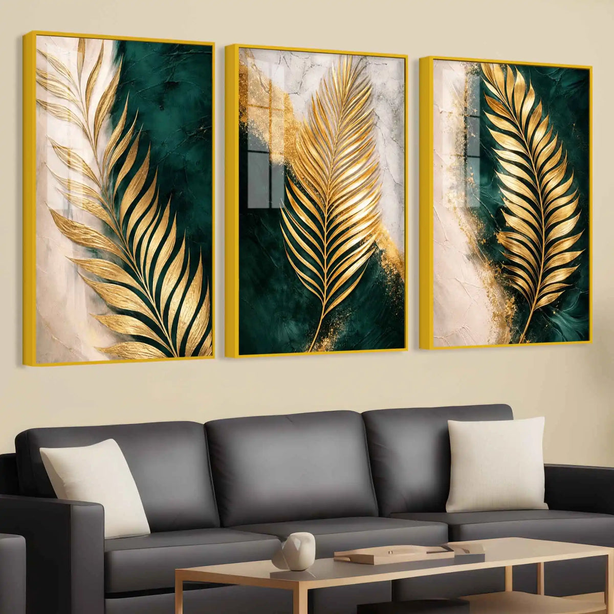 Luxury Palm Leaf Floating Acrylic Painting Set of 3