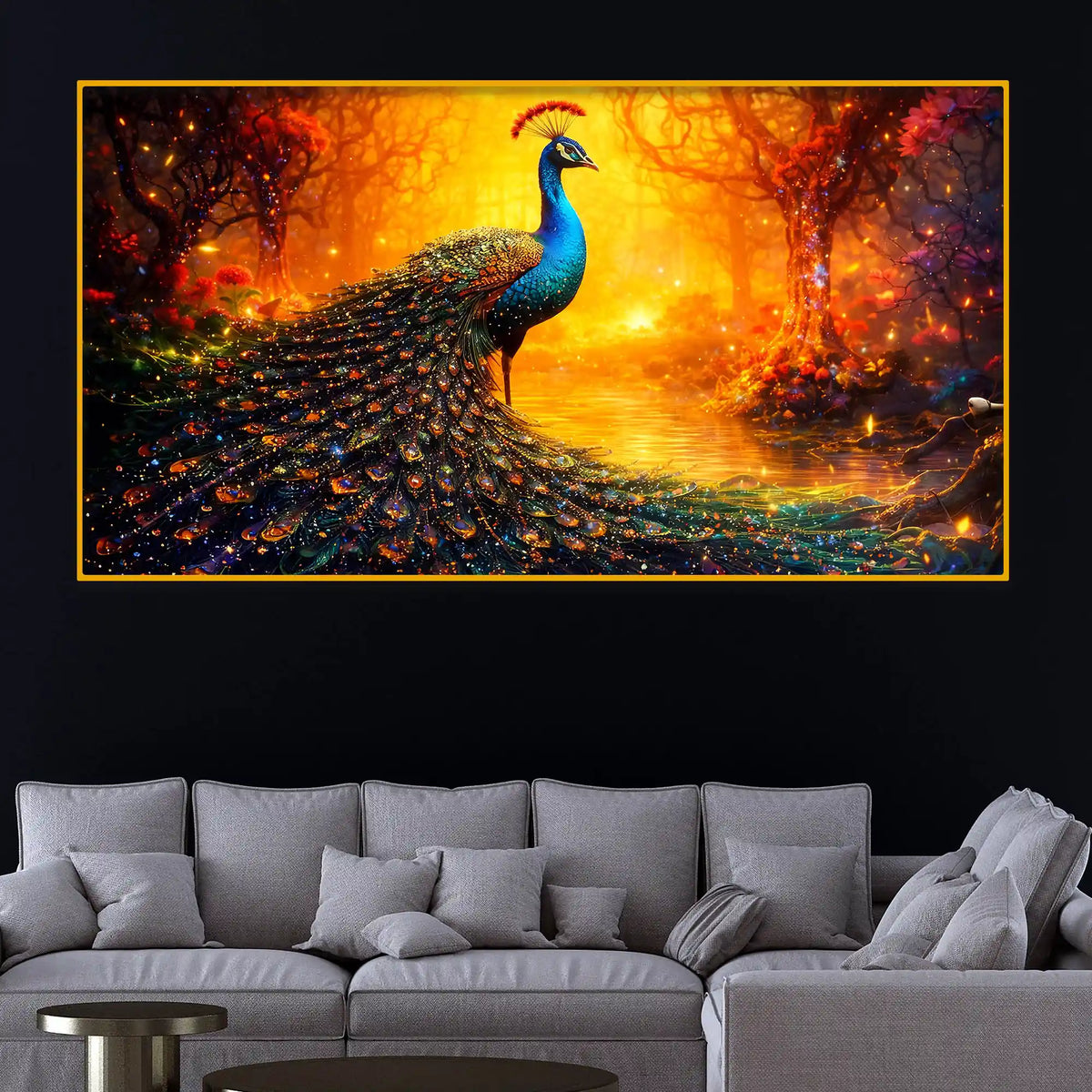 Luxury Peacock Crystal Glass Artwork Elegant Wall Painting